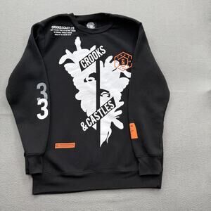 Crooks & Castles Sweatshirt Mens Large Black Graphic Pullover Fleece Crewneck